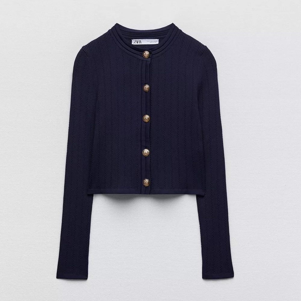 Zara Dark Blue Knit Cardigan with Gold Buttons